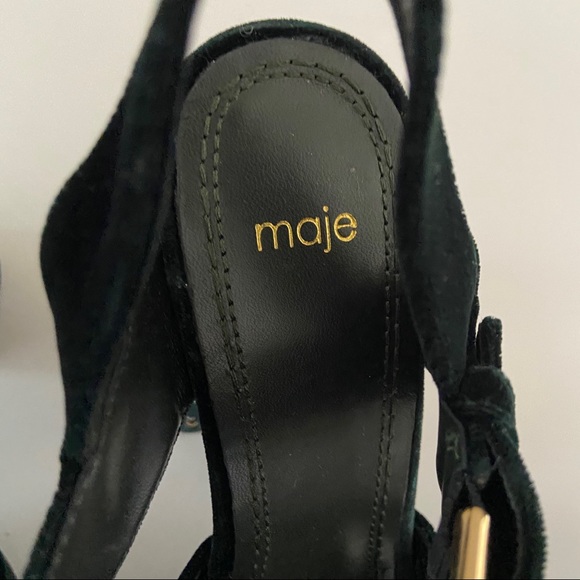 MAJE Studded Dark Green Velvet Platform Sandals - Picture 12 of 16